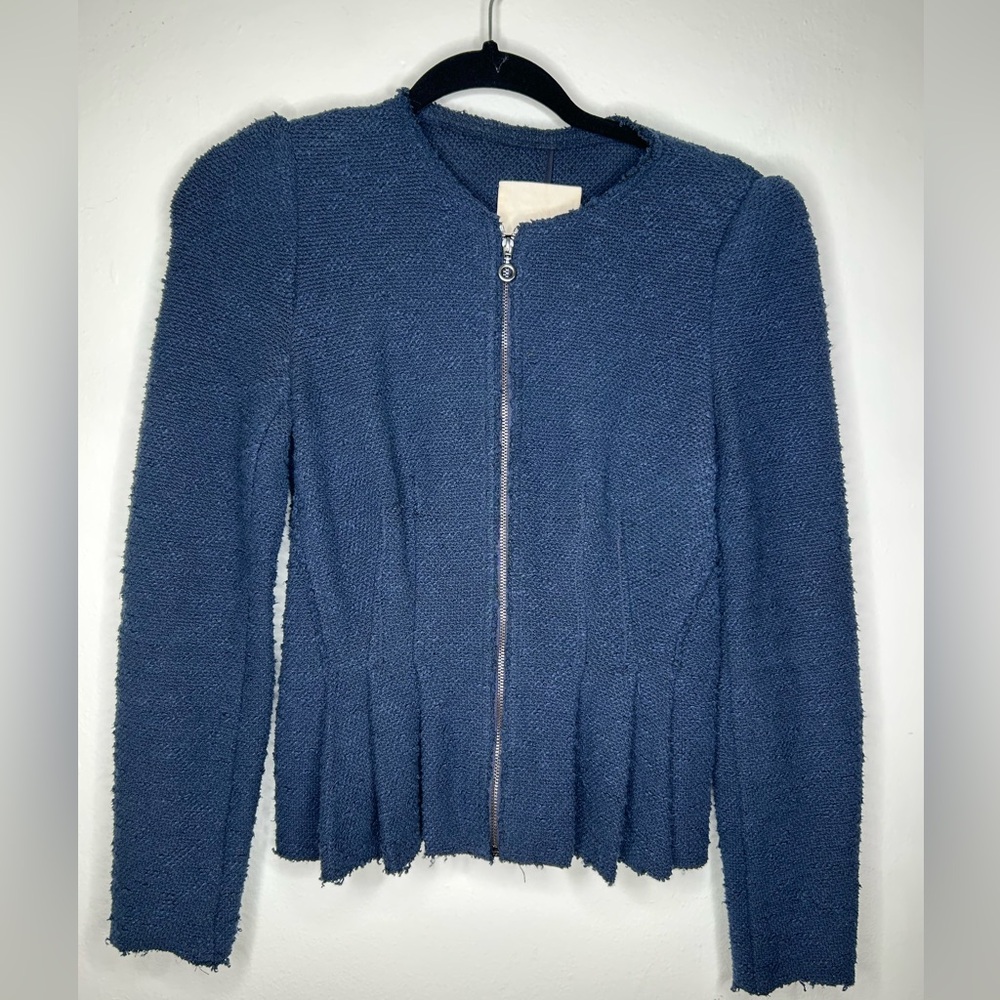 Rebecca Taylor navy blue bouclé peplum jacket Size 6 - Picture 2 of 8